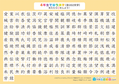 小学4年生の漢字一覧表（丸チェック表） オレンジ A4